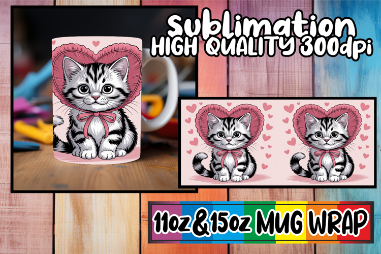 Graceful days sublimation mug wrap, Valentines Cat