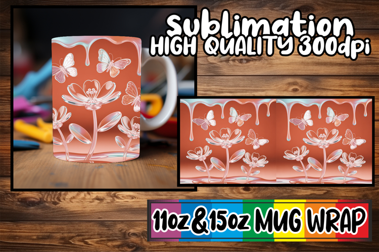 Dreamy nights sublimation mug wrap, 3D Flowers