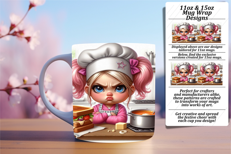 Stylish 11oz Mug Wrap Png Design , Girl Grumpy