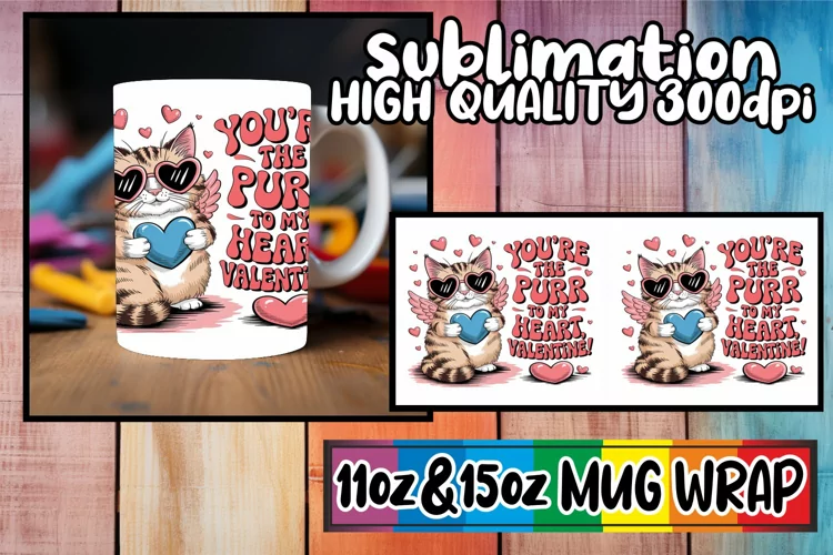 Serene days 11oz 15oz sublimation wrap, Valentines Cat