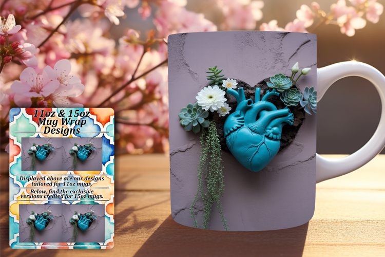 Enchanting 15oz Mug Wrap Png Template , 3D Heart