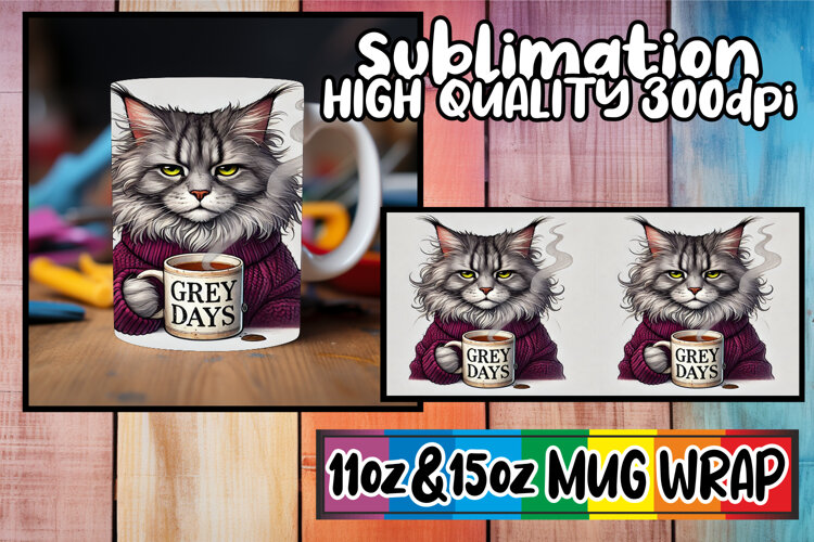 Happy hearts 11oz 15oz sublimation wrap, Grumpy Cat example image 1
