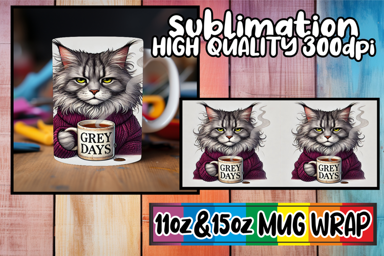 Happy hearts 11oz 15oz sublimation wrap, Grumpy Cat