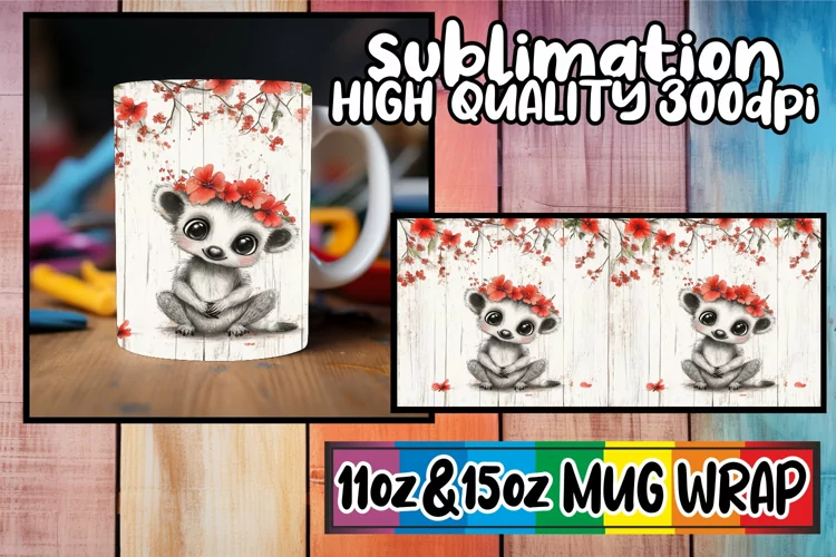 Adorable Animal Mug Wrap | Watercolor Flowers 11oz 15oz