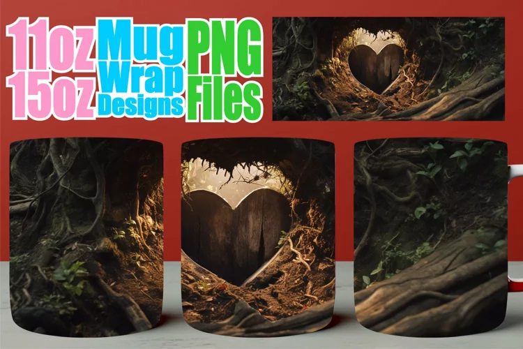 Romantic 3D Heart Mug Wrap - Love in Every Sip