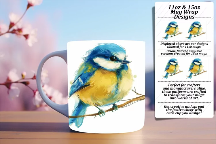 Spring Watercolor Bird Wrap for 11oz/15oz Mug