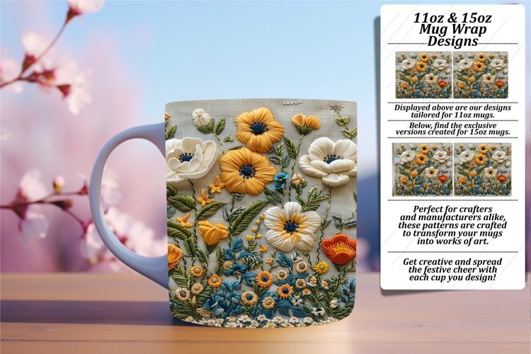 Embroidered Flower Pattern Mug Wrap - Spring Edition