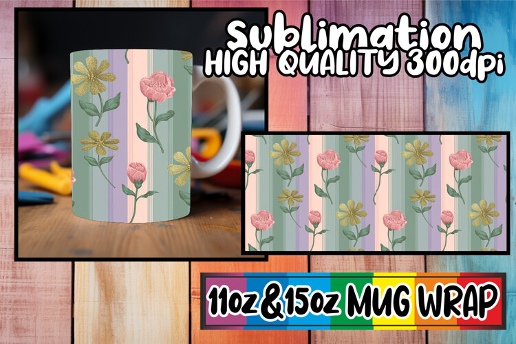 Uplifting days 11oz 15oz sublimation wrap, Gold Flower example image 1