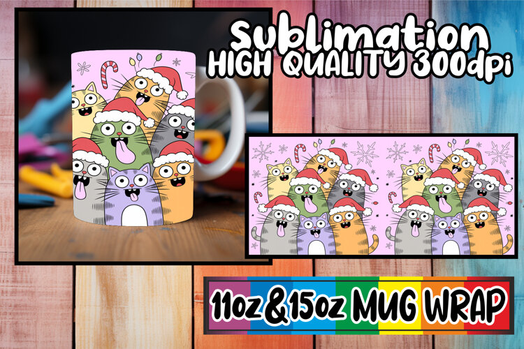 Joyful sunsets 11oz 15oz sublimation wrap, Funny Cat example image 1