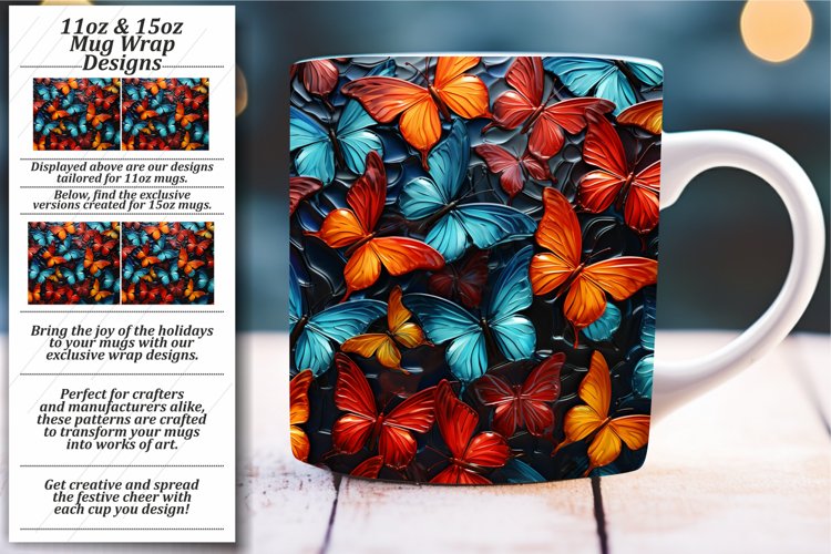 Shimmering Wings of Beauty: 3D Butterfly Mug Wrap 11oz 15oz