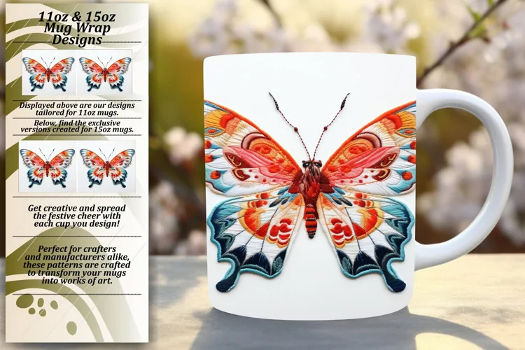 Embroidered Butterfly Fantasy Mug Cover