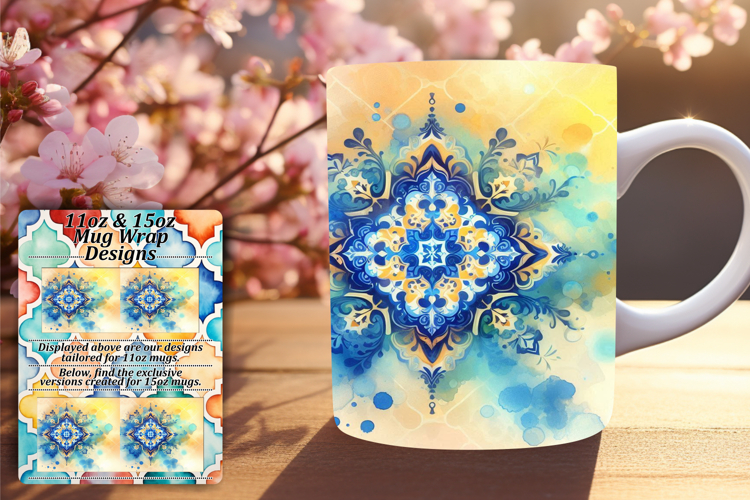 Radiant 15oz Mug Wrap Png Artwork , Watercolor Patter