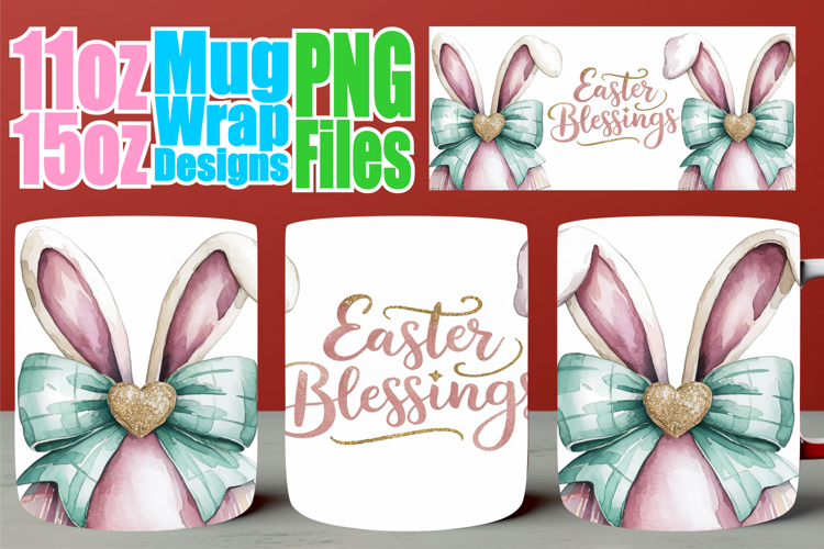Unique flair 11oz 15oz mug wrap, Easter Bow