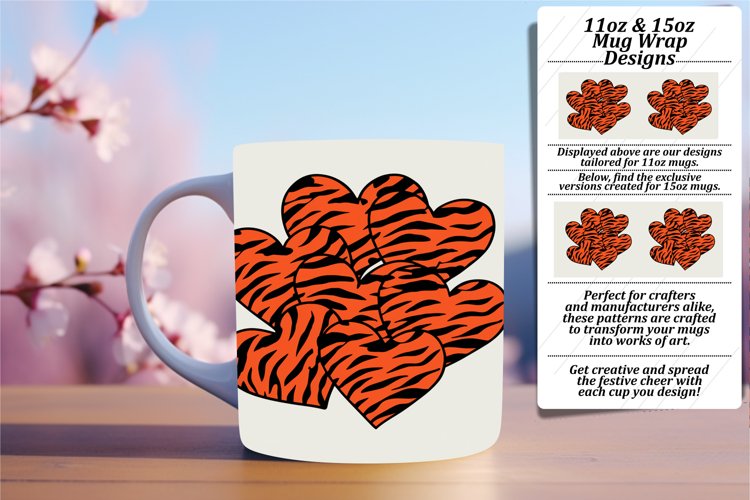 Classic Heart Mug Wrap Pattern Sublimation 11oz 15oz