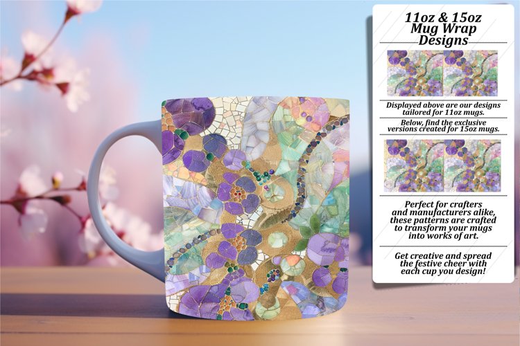 Glittery Floral Mug Wrap Sublimation Design 11oz 15oz