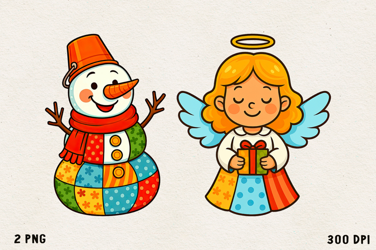 Patchwork Christmas Clipart | Cute Holiday PNG