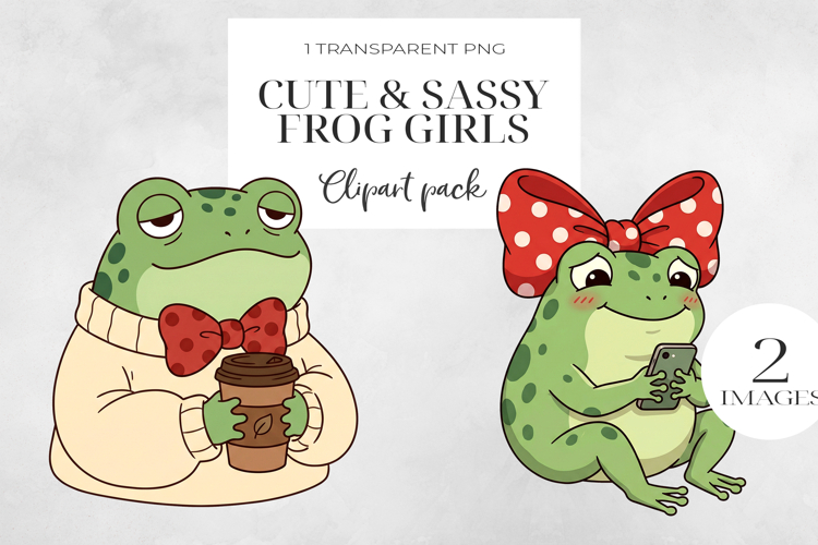 Cute Sassy Frog Girls PNG Clipart, Sublimation PNG.