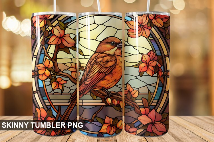 Stained Glass Sparrow PNG Tumbler Design example image 1