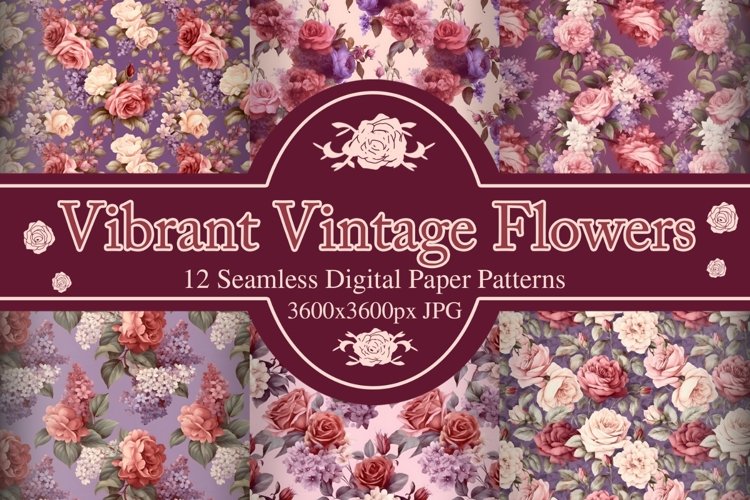 12 Elegant Flower seamless Pattern, vintage flower JPG