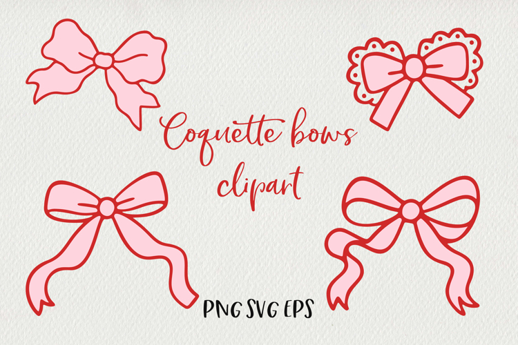 Coquette Bows Clipart | Pink Girly Ribbon Illustrations SVG
