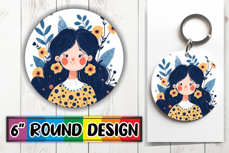 Watercolor Floral Round Design with Woman Portrait PNG
