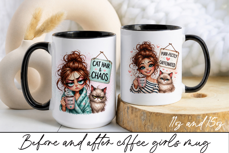 Before and After Coffee Girl Mug Wrap Sublimation