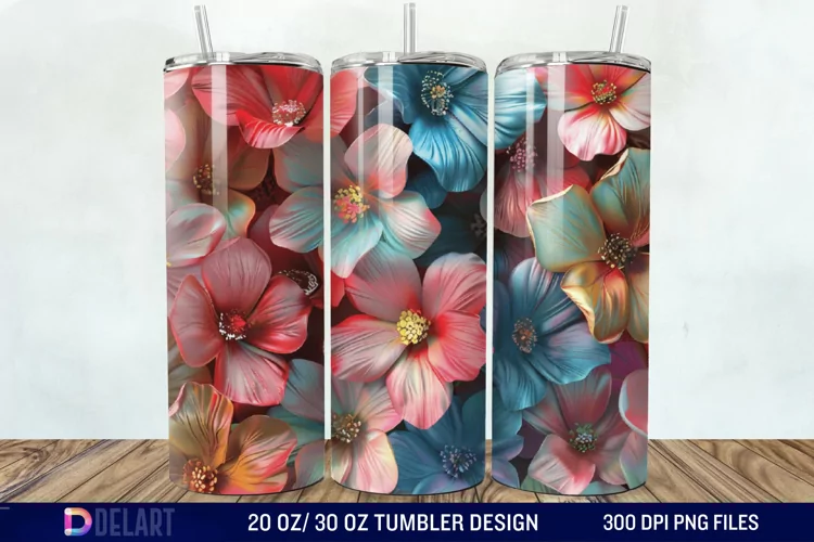 3D Painted Flower Tumbler Wrap