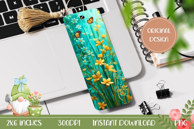 Yellow Flowers Bookmark, Butterfly Bookmark Printable