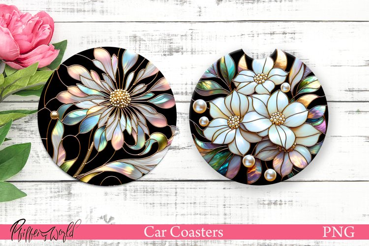 Car Coasters | Pearl Flowers | White Flowers Designs