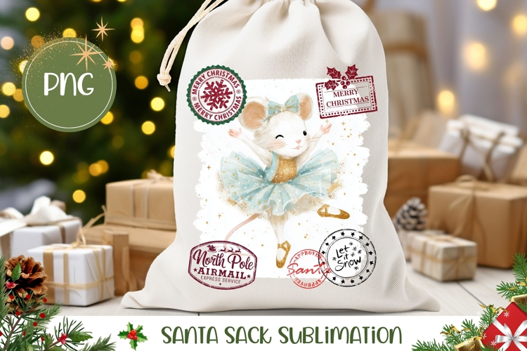 Cartoon Christmas Mouse Santa Sack, Kids Gift Bag PNG