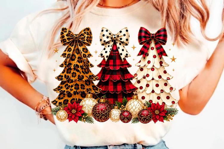Christmas tree bow design with festive ornaments
