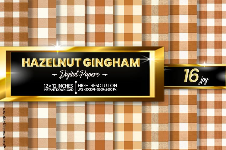 Hazelnut Gingham Digital Papers 16 Variations