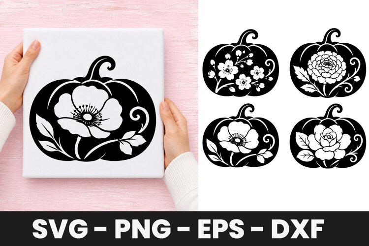 Floral Poppy Pumpkin SVG PNG example image 1