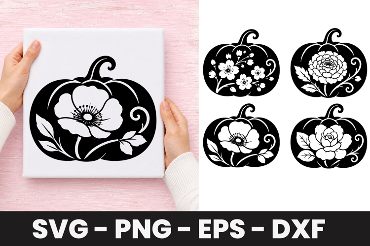 Floral Poppy Pumpkin SVG PNG