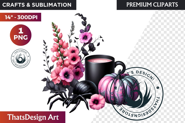 Gothic Halloween Drinks Pink and Black Sublimation clipart