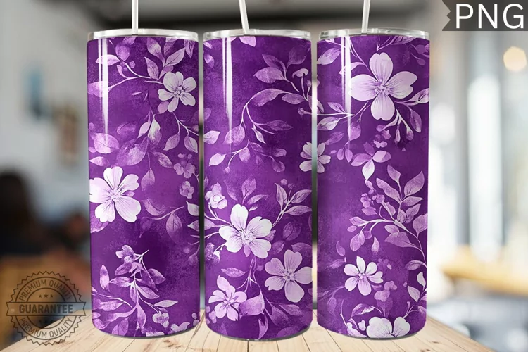 Purple Floral Tumbler Wrap - High Quality 300 Dpi