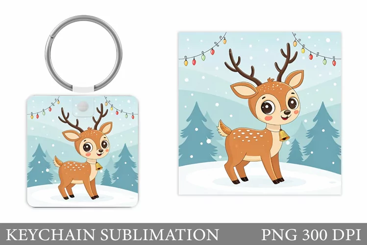 Cute Deer Keychain Design. Christmas Keychain Sublimation