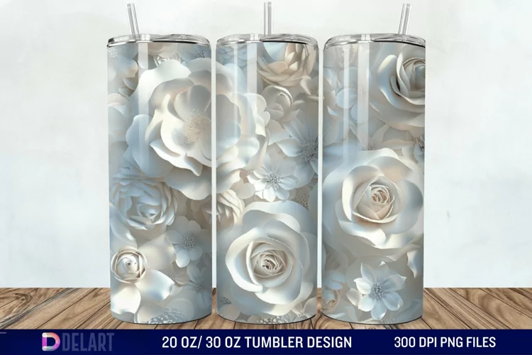 3D Flower Seamless Roses Tumbler Wrap