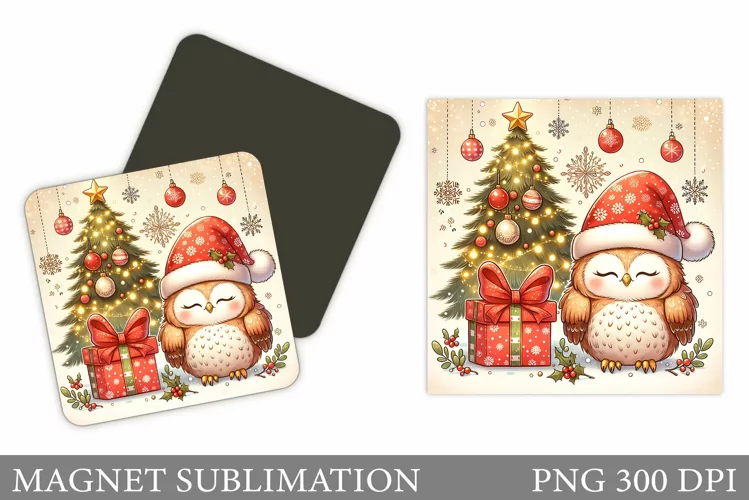 Christmas Owl Magnet. Christmas Magnet Sublimation