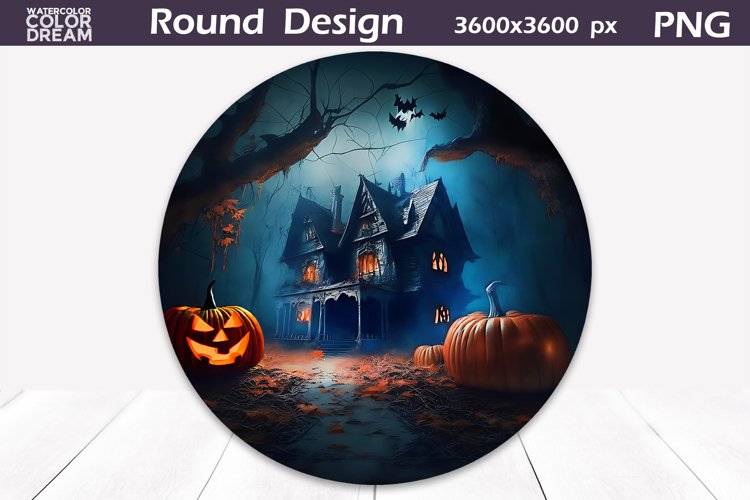 Haunted House Sublimation PNG | Halloween Round Design example image 1