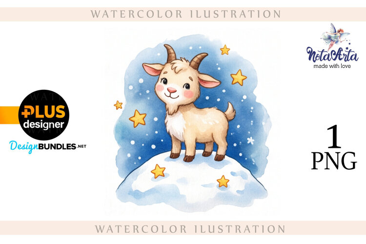 Christmas Goat in Watercolor Style example image 1