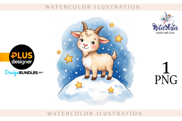 Christmas Goat in Watercolor Style