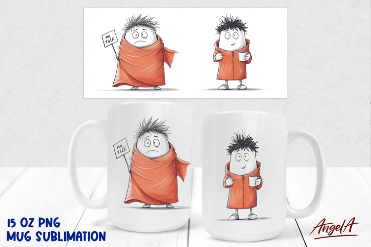 15 Oz Mug sublimation design Cartoon funny boy with coffee