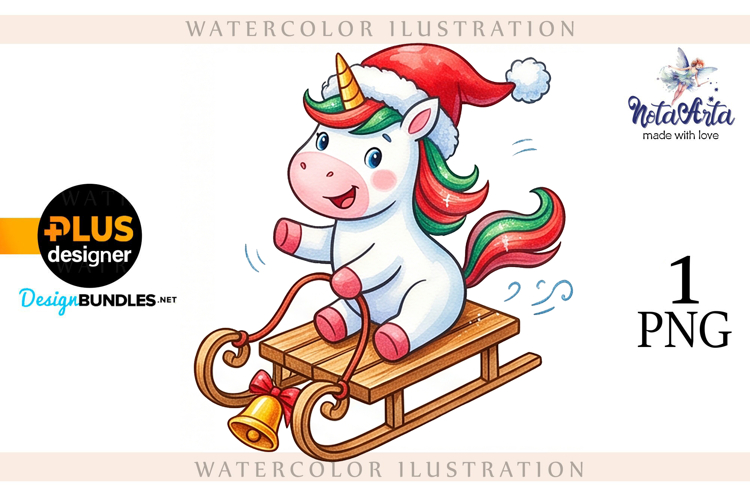 Christmas Unicorn Watercolor Illustration