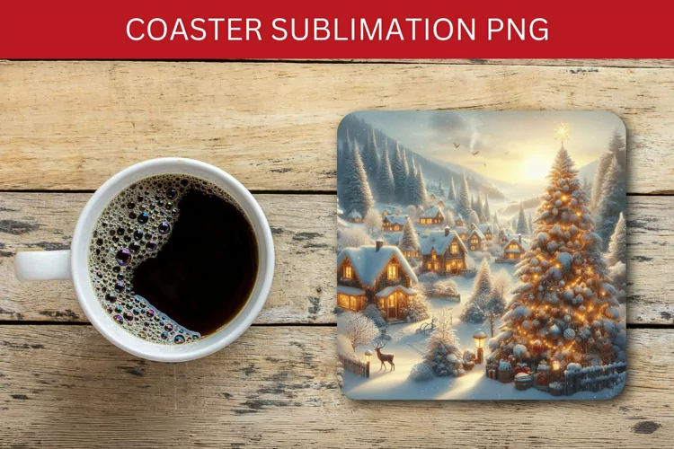 square coaster - christmas winter village