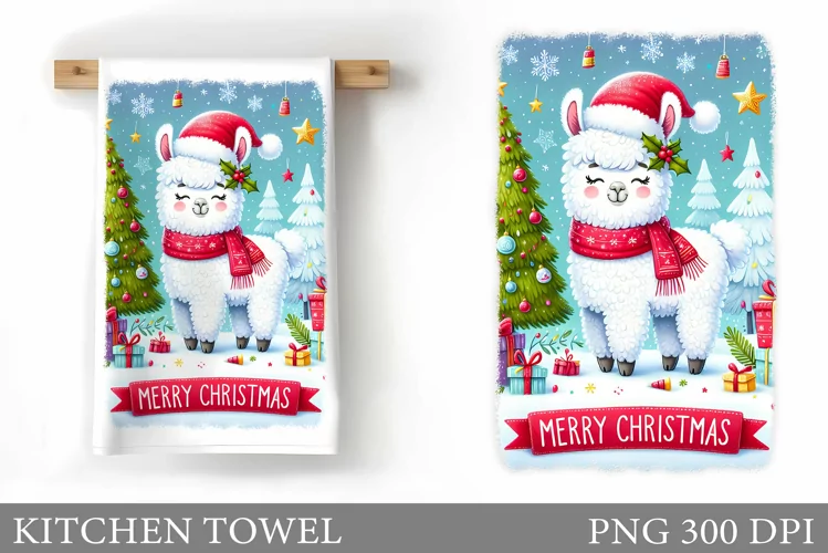 Christmas Lama Kitchen Towel. Christmas Kitchen Towel Design