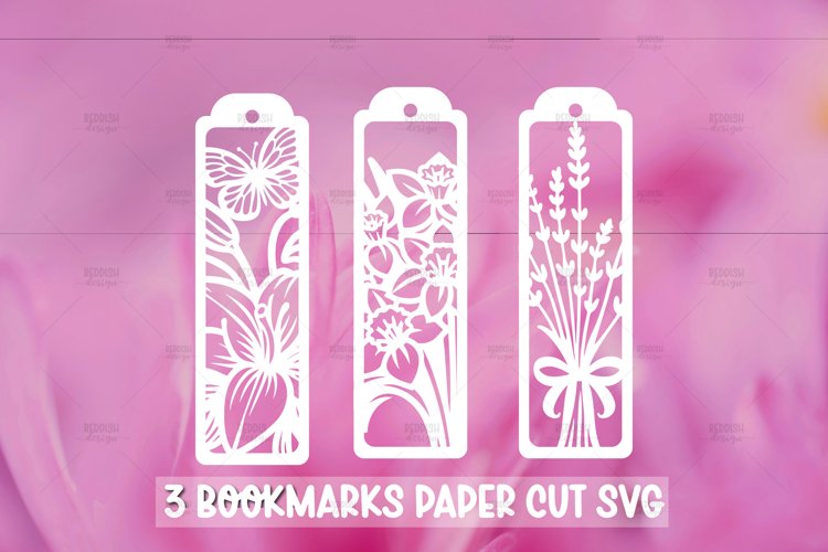 3 Floral Bookmarks Paper cut SVG Laser cut,Cricut,Silhouette