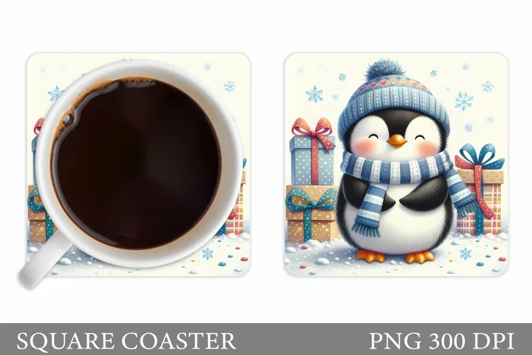 Cute Penguin Coaster Design. Christmas Coaster Sublimation
