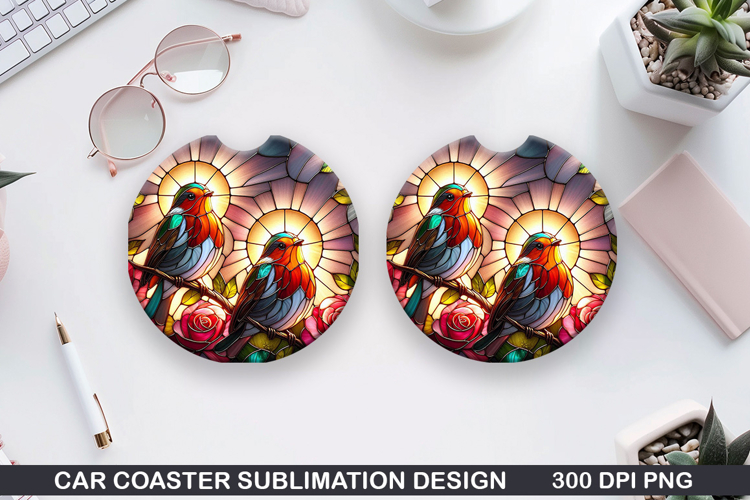 Robin Car coaster sublimation, Valentines Coaster PNG
