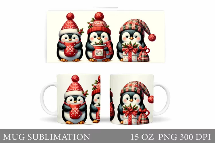 Christmas Penguin Mug Design. Christmas Mug Sublimation